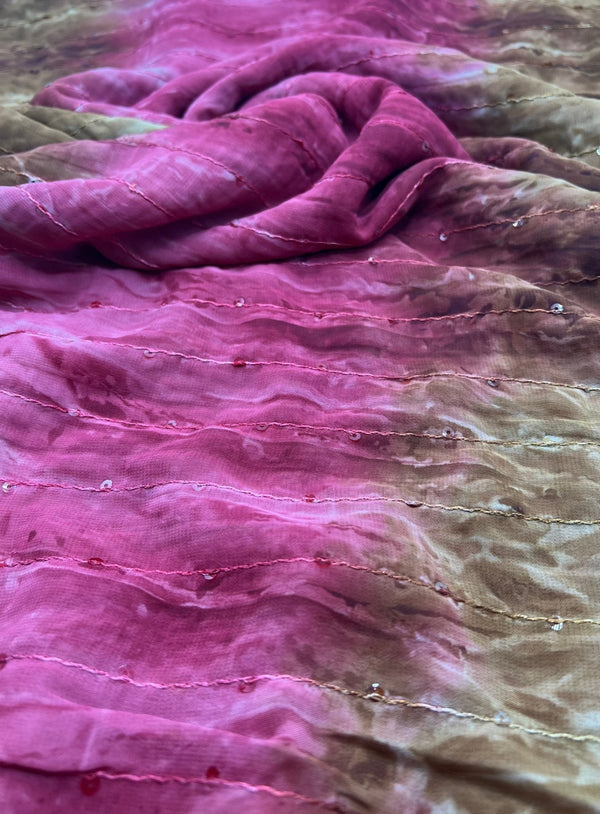 Red Brown Sequin Lightweight Non Stretch Woven Fabric