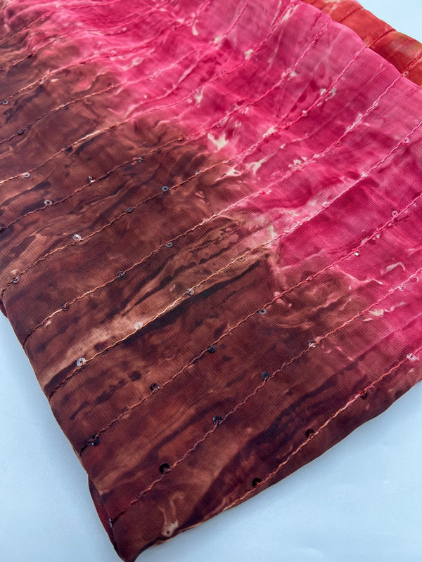Red Brown Sequin Lightweight Non Stretch Woven Fabric