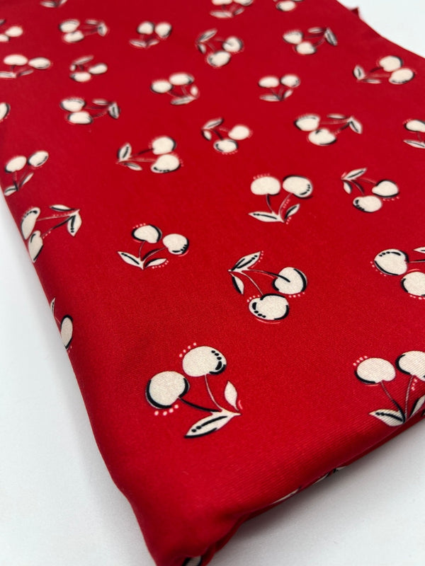 Red Cherry Print Super Soft Spun Poly Stretch Fabric