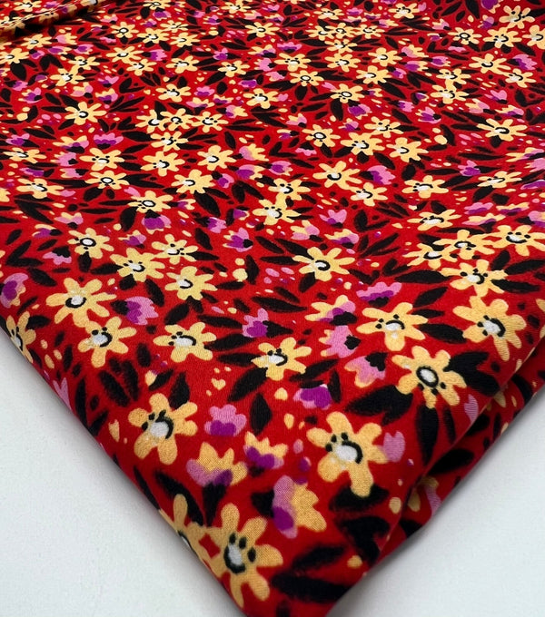 Red Lilac Ditsy Floral Lightweight Non Stretch Woven Fabric