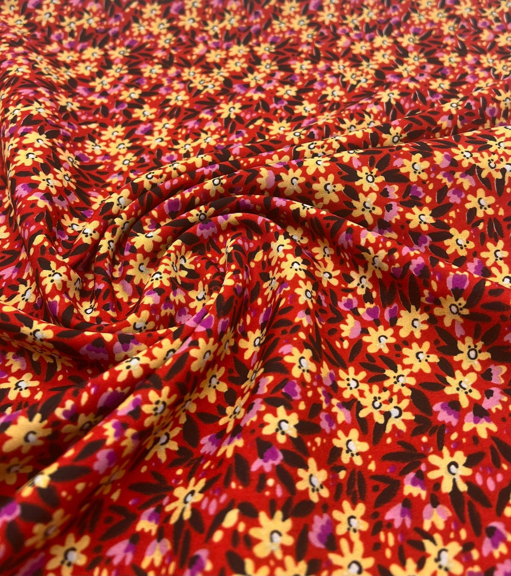 Red Lilac Ditsy Floral Lightweight Non Stretch Woven Fabric