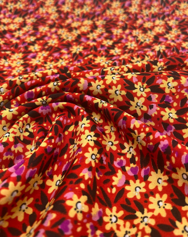 Red Lilac Ditsy Floral Lightweight Non Stretch Woven Fabric