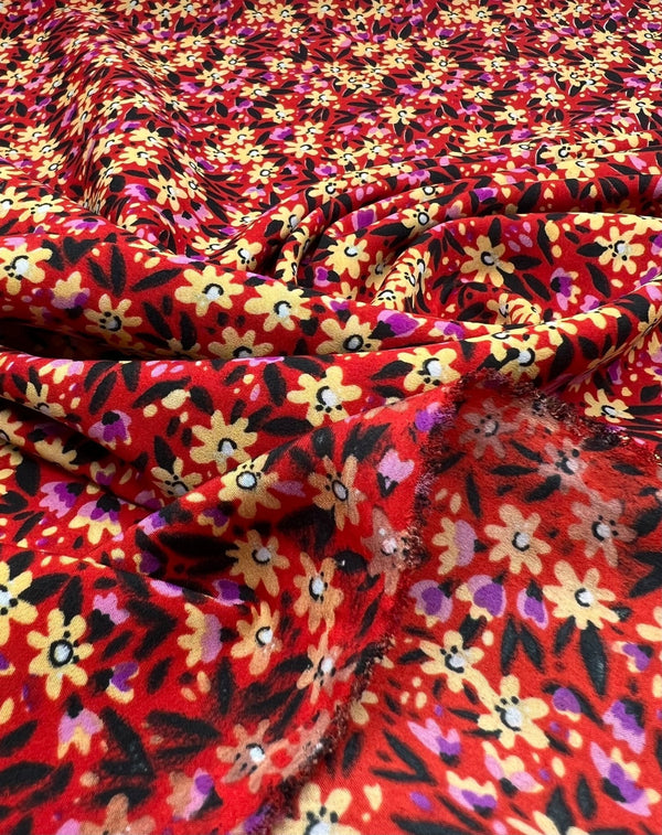 Red Lilac Ditsy Floral Lightweight Non Stretch Woven Fabric