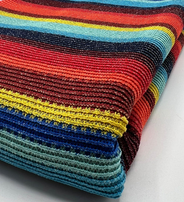 Red Multi Stripe Textured Knitted 2 Way Stretch Fabric
