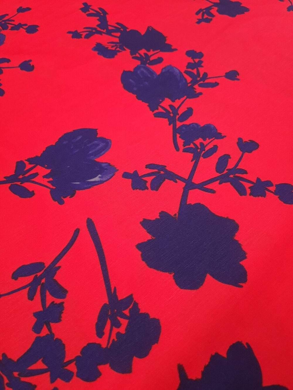 Red & Navy Large Brushstroke floral Print Spun Poly Stretch Fabric