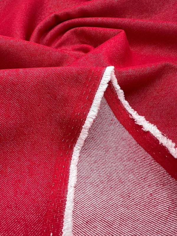 Red Plain Washed Stretch Denim 280GSM