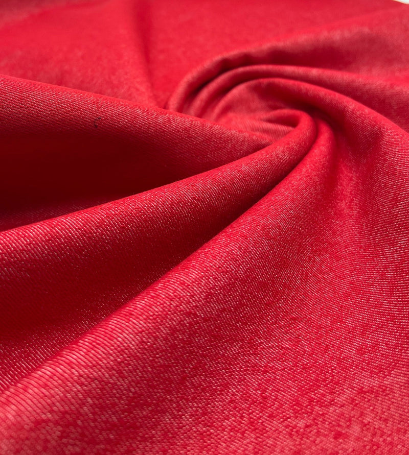 Red Plain Washed Stretch Denim 280GSM