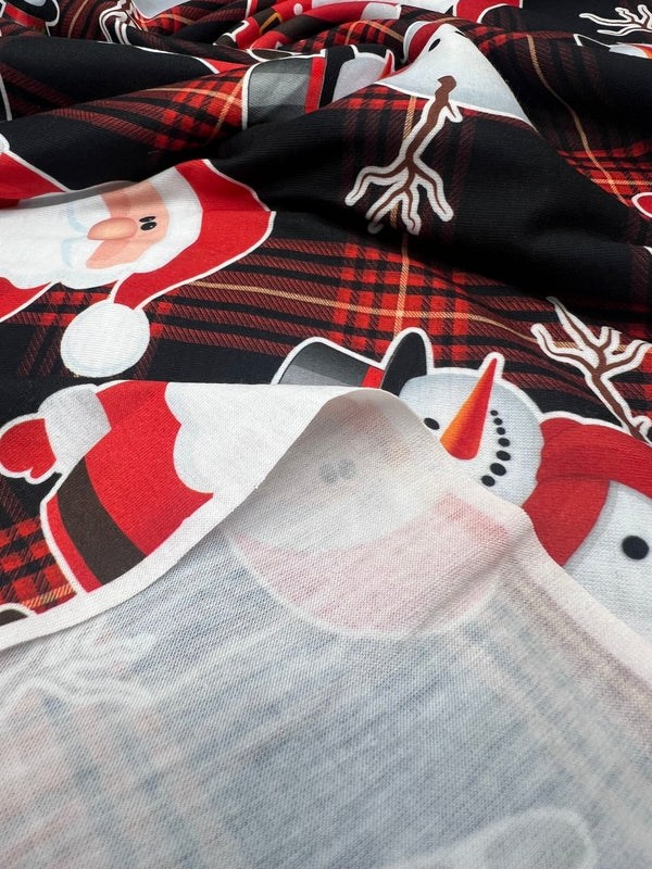 Red Santa Check Print Soft Spun Poly Stretch Fabric