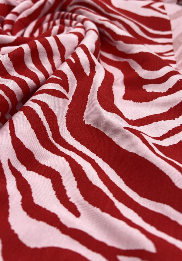 Red Soft Pink Zebra Print Viscose Elastane Fabric