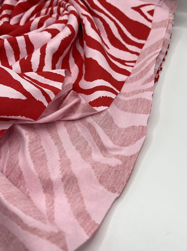 Red Soft Pink Zebra Print Viscose Elastane Fabric