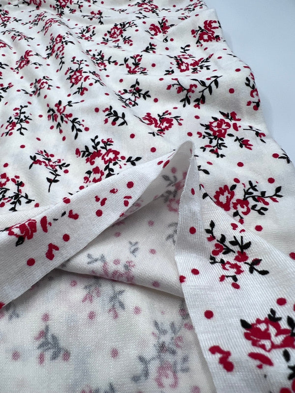 Red Spot Floral Print Viscose Elastane Fabric