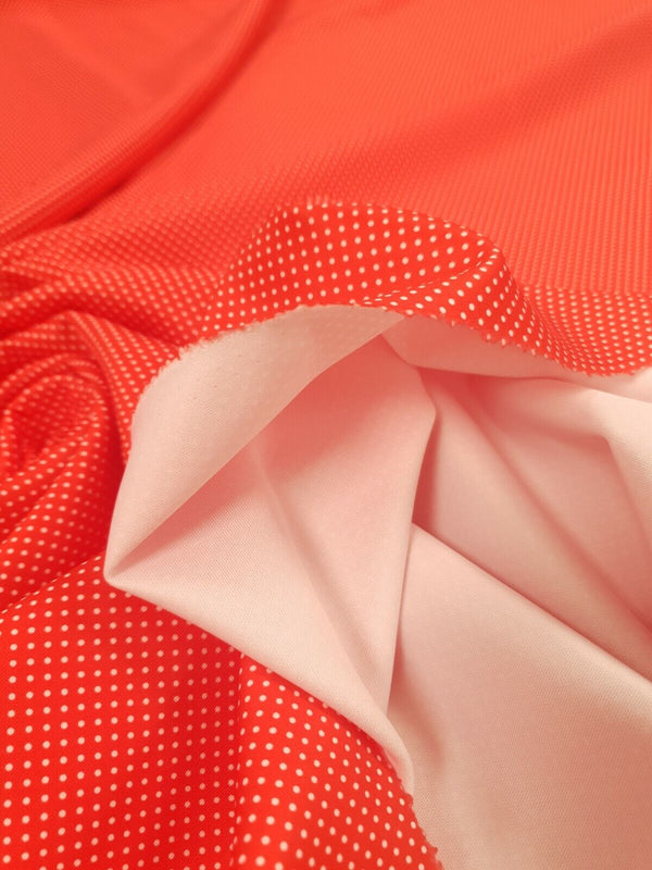 Red White Polka Dot Plain Scuba 4 Way Stretch Jersey Fabric