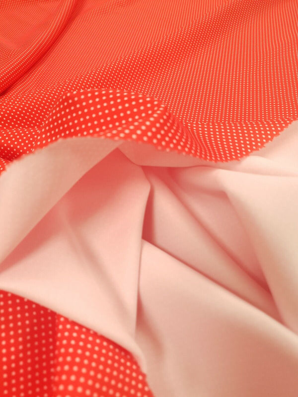 Red White Polka Dot Plain Scuba 4 Way Stretch Jersey Fabric