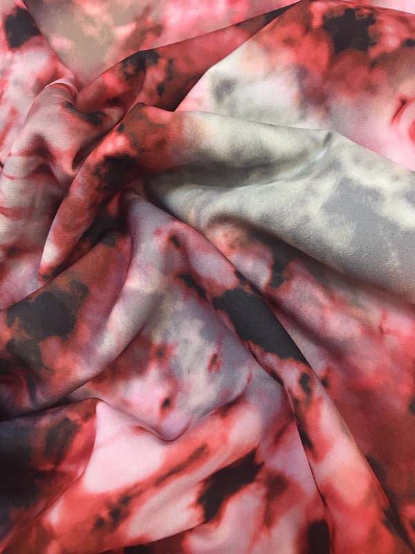 Red Black White Tie Dye Printed Scuba Crepe Jersey Fabric 4 Way Stretch