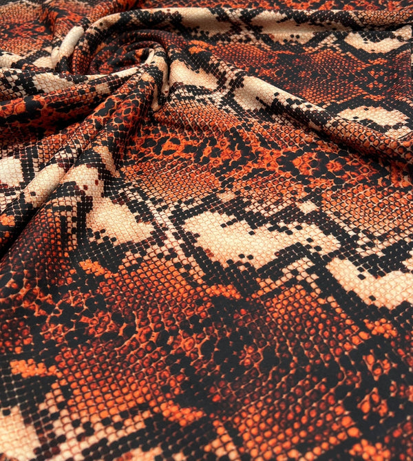 Rust Snake Print Spun Poly Stretch Fabric