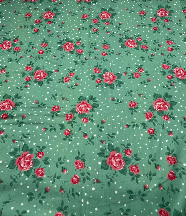 Sage Rose Print Spun Poly Stretch Fabric