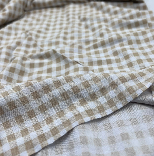 Sand & White Check Print Viscose Elastane Fabric