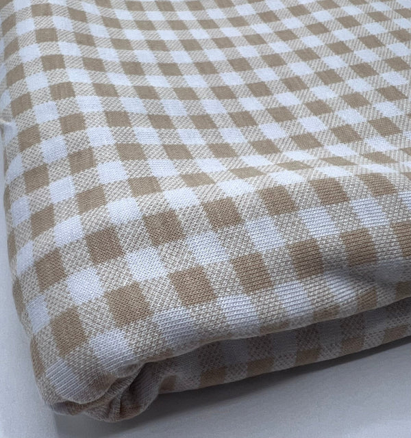 Sand & White Check Print Viscose Elastane Fabric