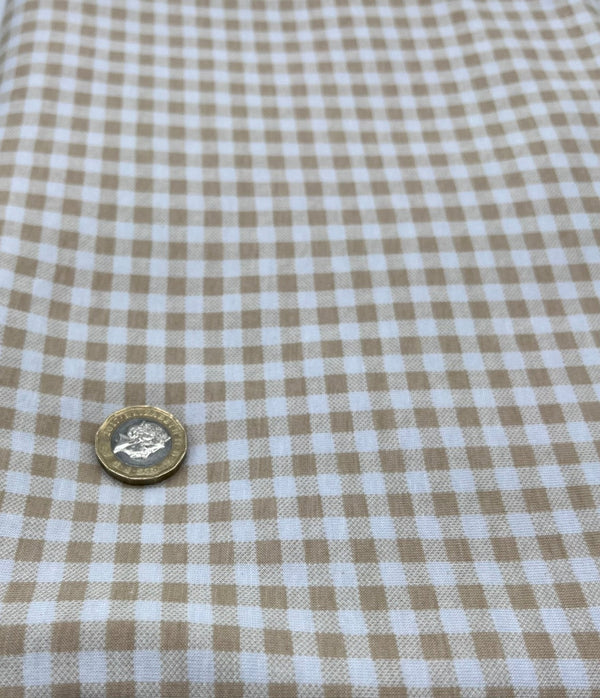 Sand & White Check Print Viscose Elastane Fabric