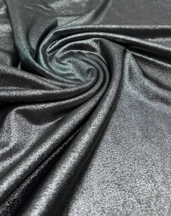 Silver Dark Grey Shiny Foil Swimwear / Sportswear 4 Way Stretch Fabric