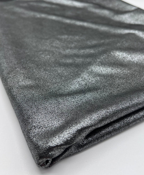 Silver Dark Grey Shiny Foil Swimwear / Sportswear 4 Way Stretch Fabric