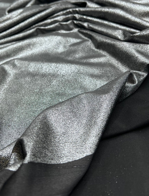 Silver Dark Grey Shiny Foil Swimwear / Sportswear 4 Way Stretch Fabric