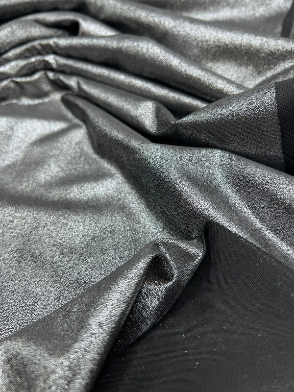 Silver Dark Grey Shiny Foil Swimwear / Sportswear 4 Way Stretch Fabric