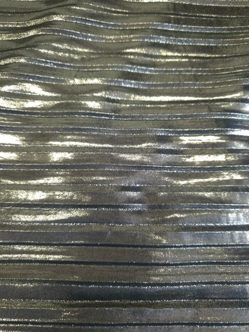 Silver Metallic Plisse Pleated Stretch Fabric