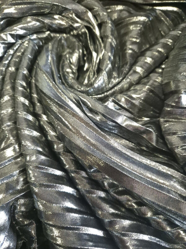 Silver Metallic Plisse Pleated Stretch Fabric