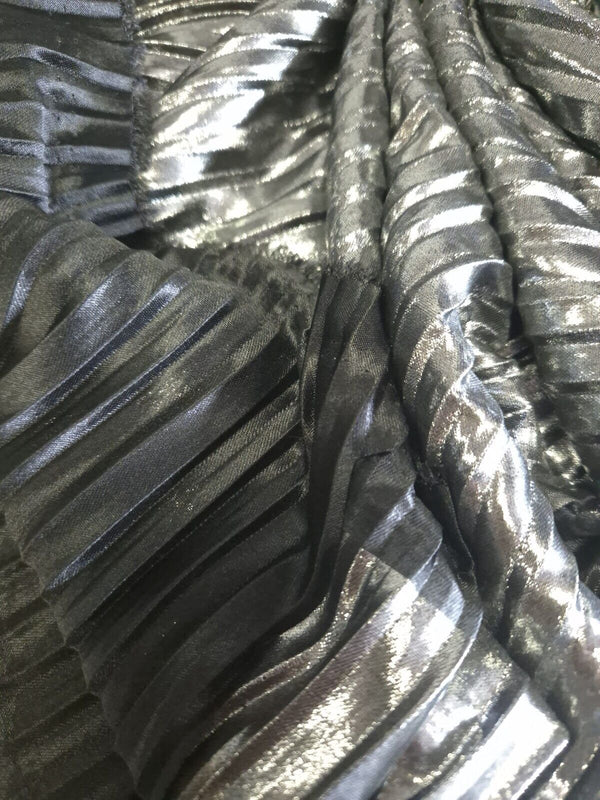 Silver Metallic Plisse Pleated Stretch Fabric