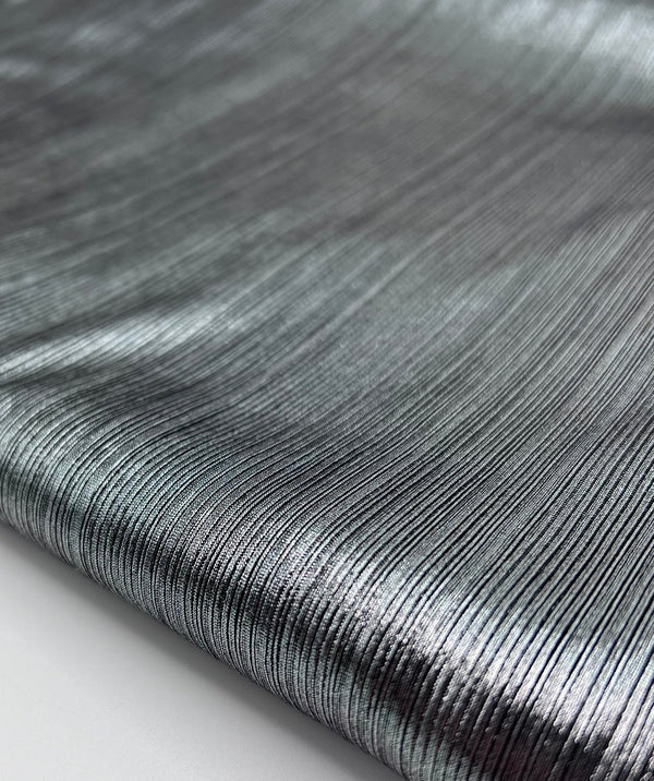 Silver Metallic Stretch Foil Rib Fabric