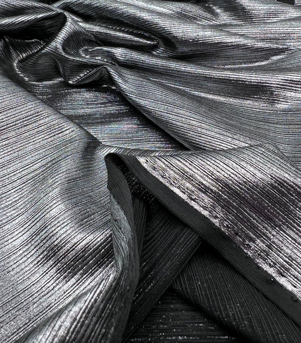 Silver Metallic Stretch Foil Rib Fabric