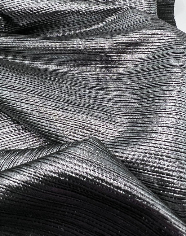 Silver Metallic Stretch Foil Rib Fabric