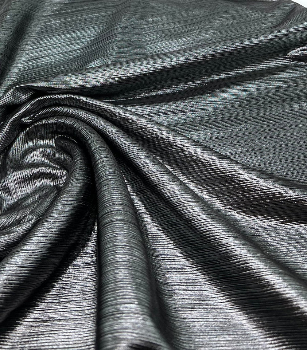 Silver Metallic Stretch Foil Rib Fabric