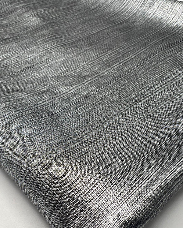 Silver On Black Metallic Foil Rib Fabric