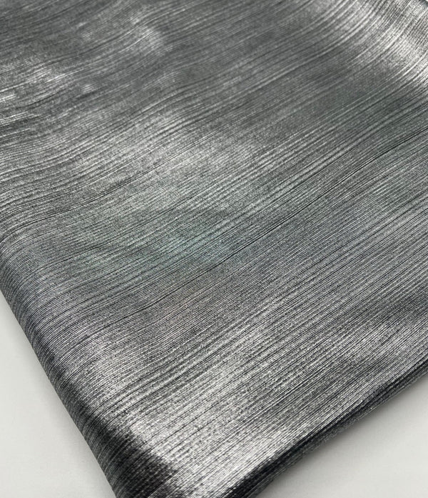 Silver On Black Metallic Foil Rib Fabric