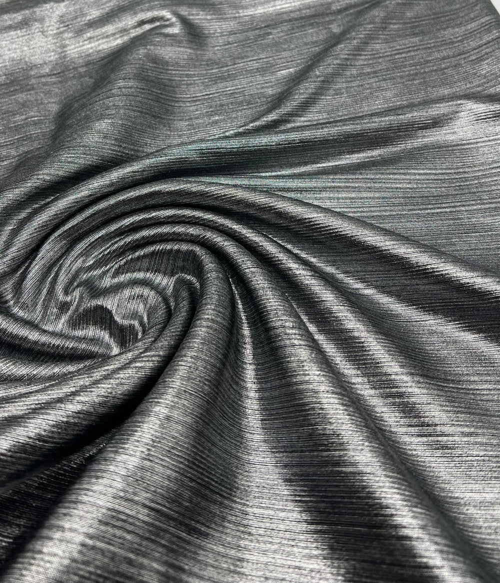 Silver On Black Metallic Foil Rib Fabric