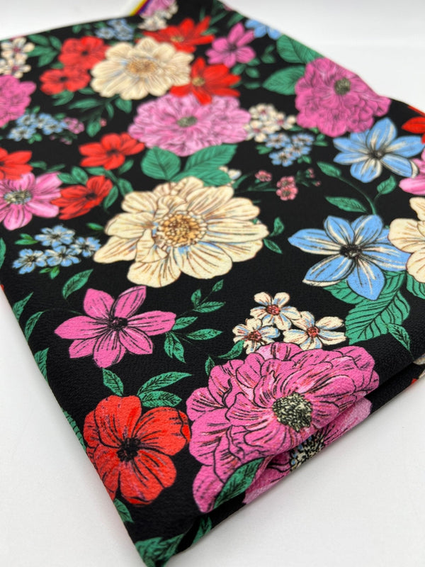 Sketch Floral Print Lightweight Bubble Crepe Fabric