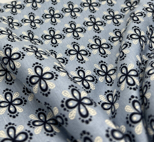 Sky Blue Floral Print Viscose Elastane Fabric