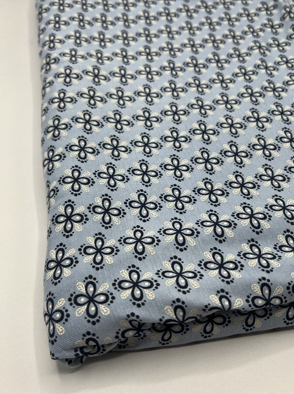 Sky Blue Floral Print Viscose Elastane Fabric
