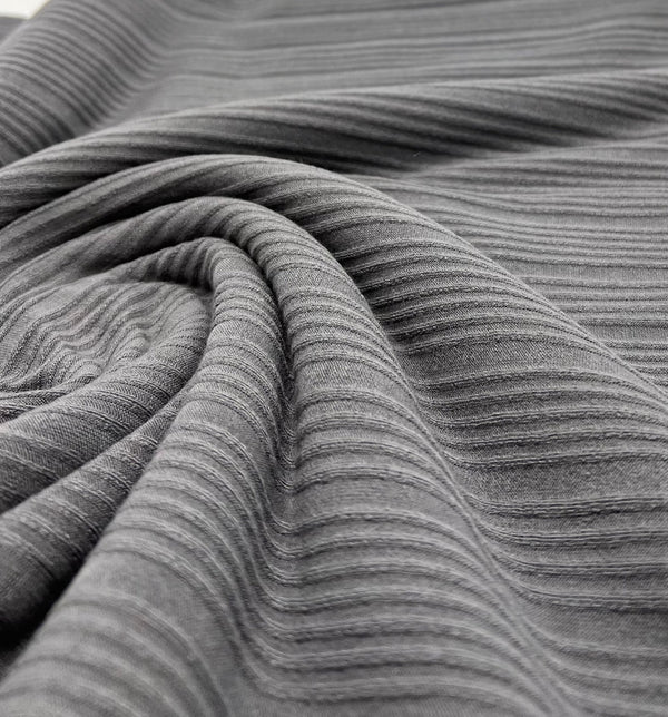 Slate Grey Textured Stripe Rib Stretch Fabric