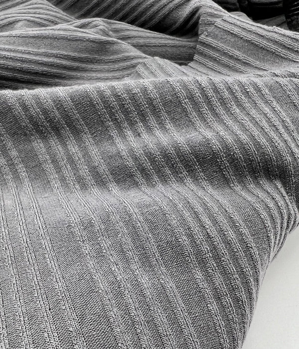 Slate Grey Textured Stripe Rib Stretch Fabric