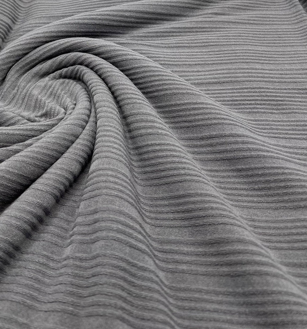 Slate Grey Textured Stripe Rib Stretch Fabric