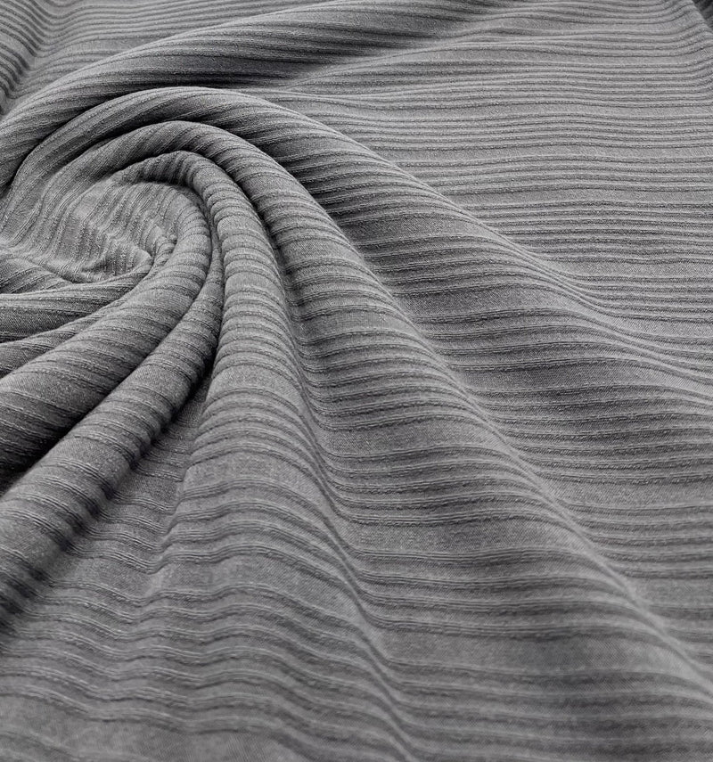 Slate Grey Textured Stripe Rib Stretch Fabric