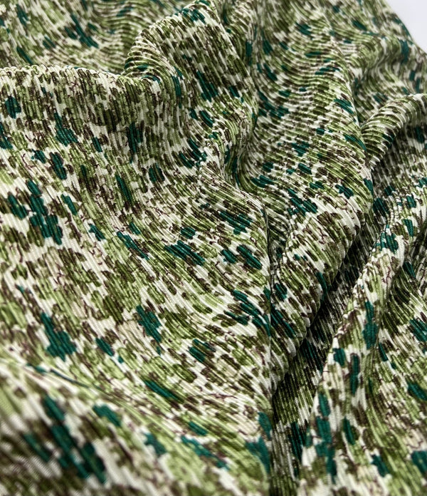 Small Camo Mix Print Plisse Pleated Stretch Fabric