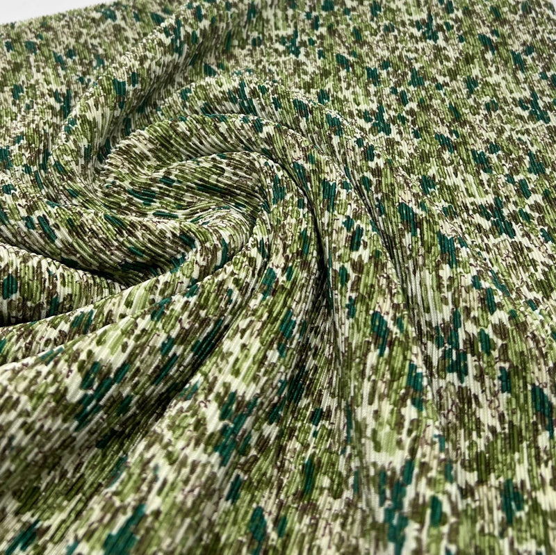 Small Camo Mix Print Plisse Pleated Stretch Fabric