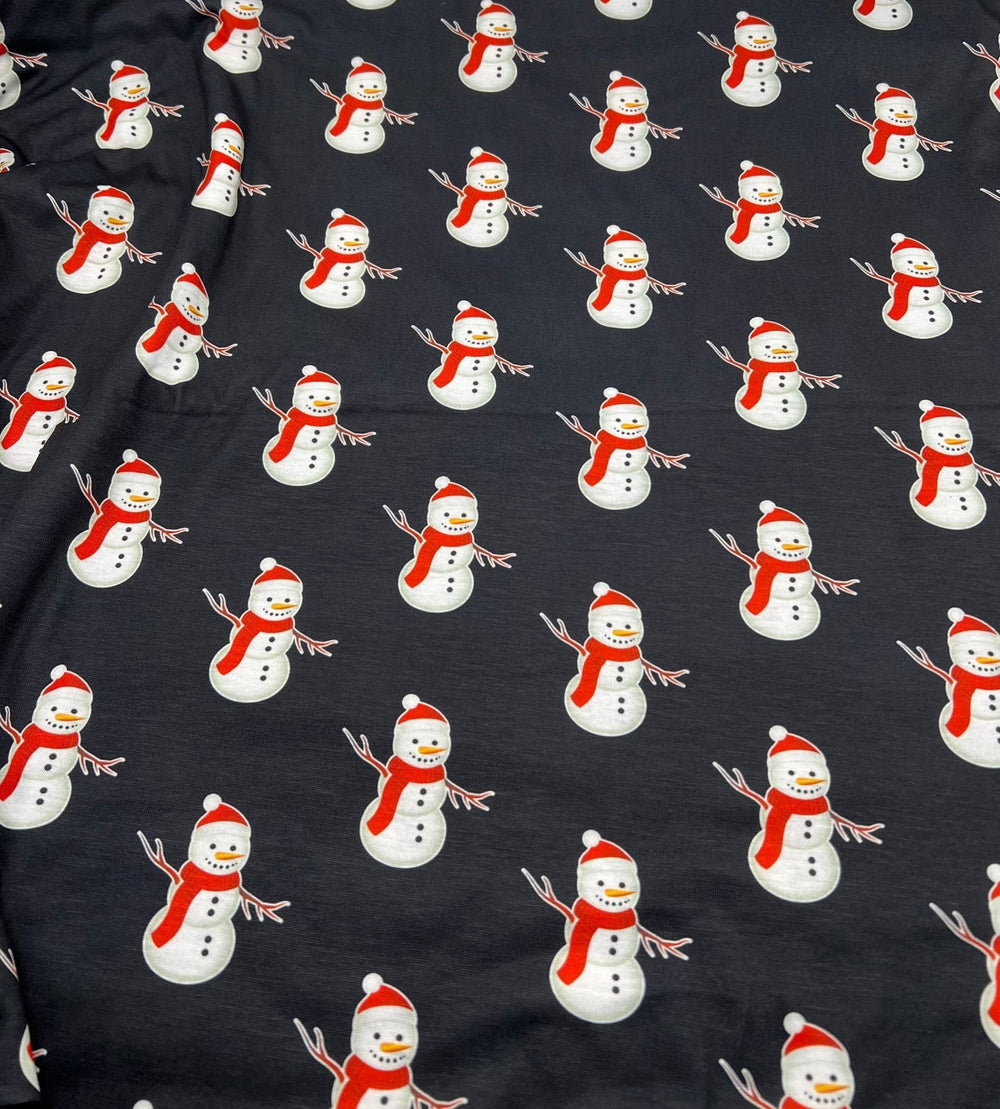 Snowman Print Soft Spun Poly Stretch Fabric