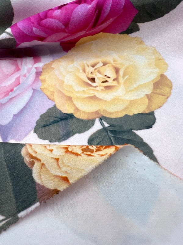 Soft Pink Floral Bunches Printed Scuba Crepe Jersey Fabric