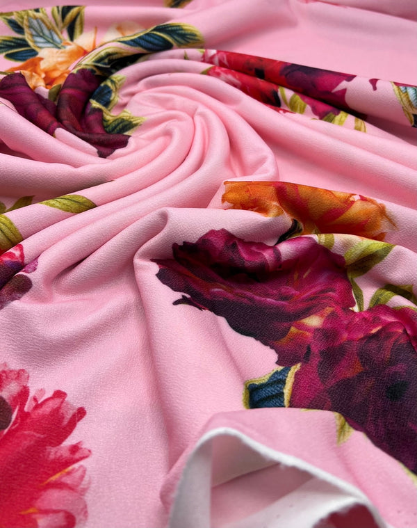 Soft Pink Floral Print Lightweight Jersey Crepe Fabric