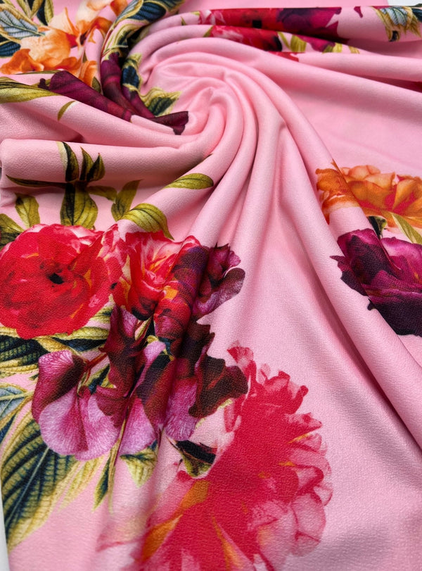 Soft Pink Floral Print Lightweight Jersey Crepe Fabric